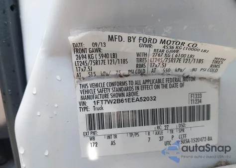 2014 Ford F-250 Xl из США, поврежденный, VIN 1FT7W2B61EEA52032